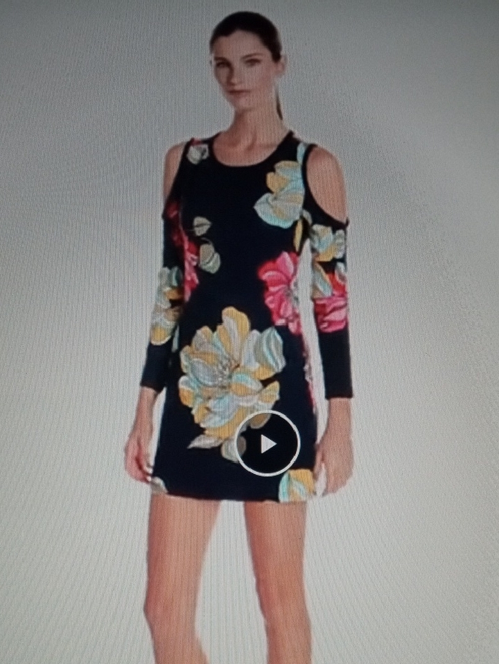 Trina Turk Venya Navy Blue with Peony Print Jersey Cold Shoulder Dress Size: L